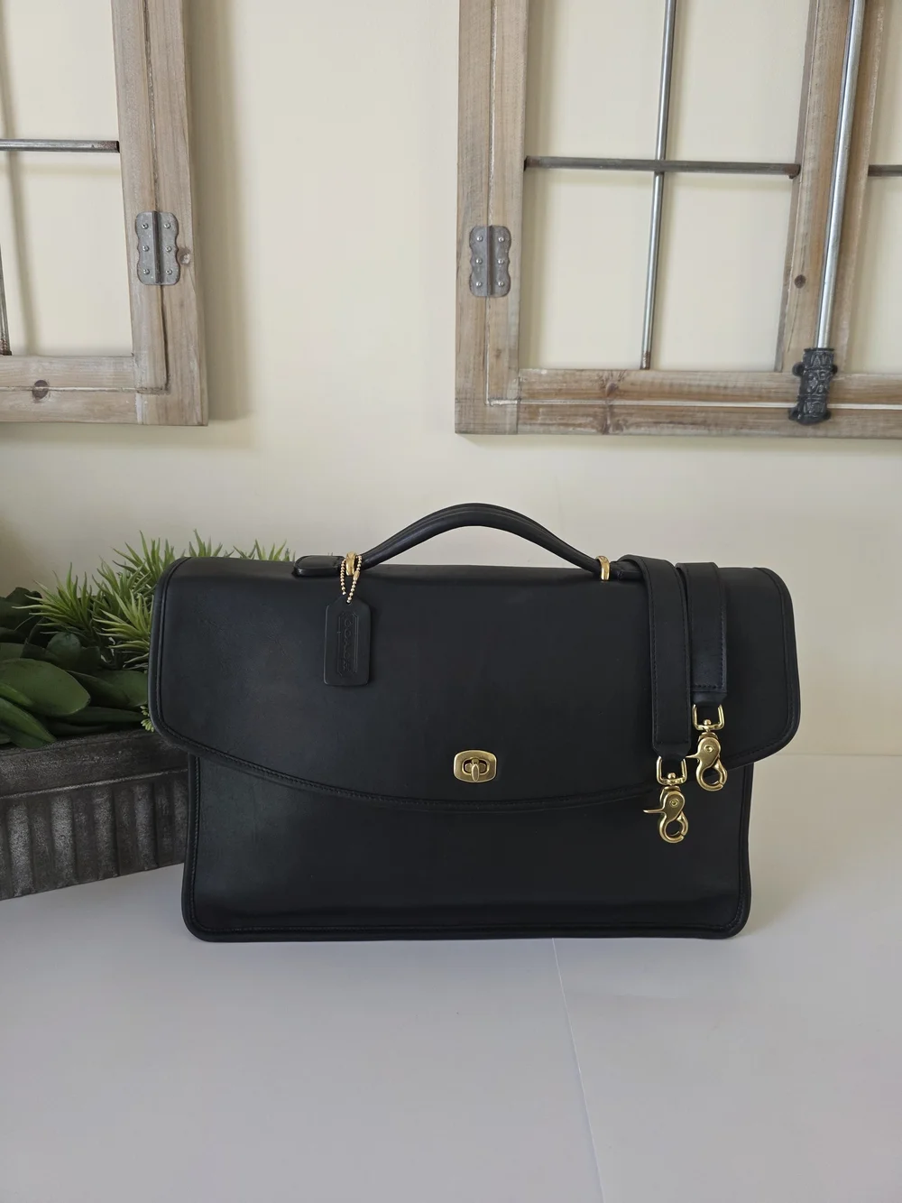 Coach Lexington Briefcase Messenger Bag Black Leather Laptop Work Bag